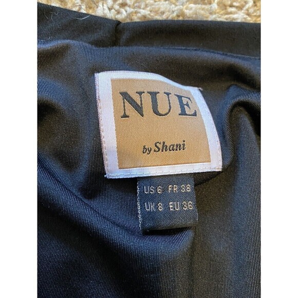 Nue by Shani Dress Size 6 Black Ruched 3/4 Sleeves Buttons Pleating Crossover - Picture 6 of 10